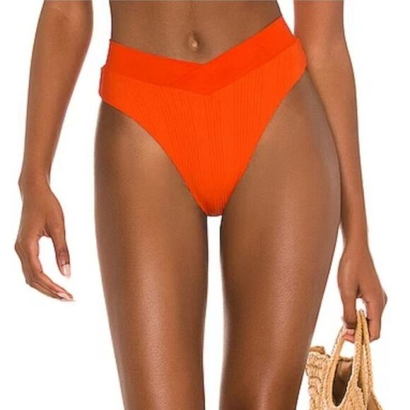 L*Space Pointelle Rib Court Bitsy Bikini Bottom in Poppy Orange Size XS NWOT - Picture 1 of 6